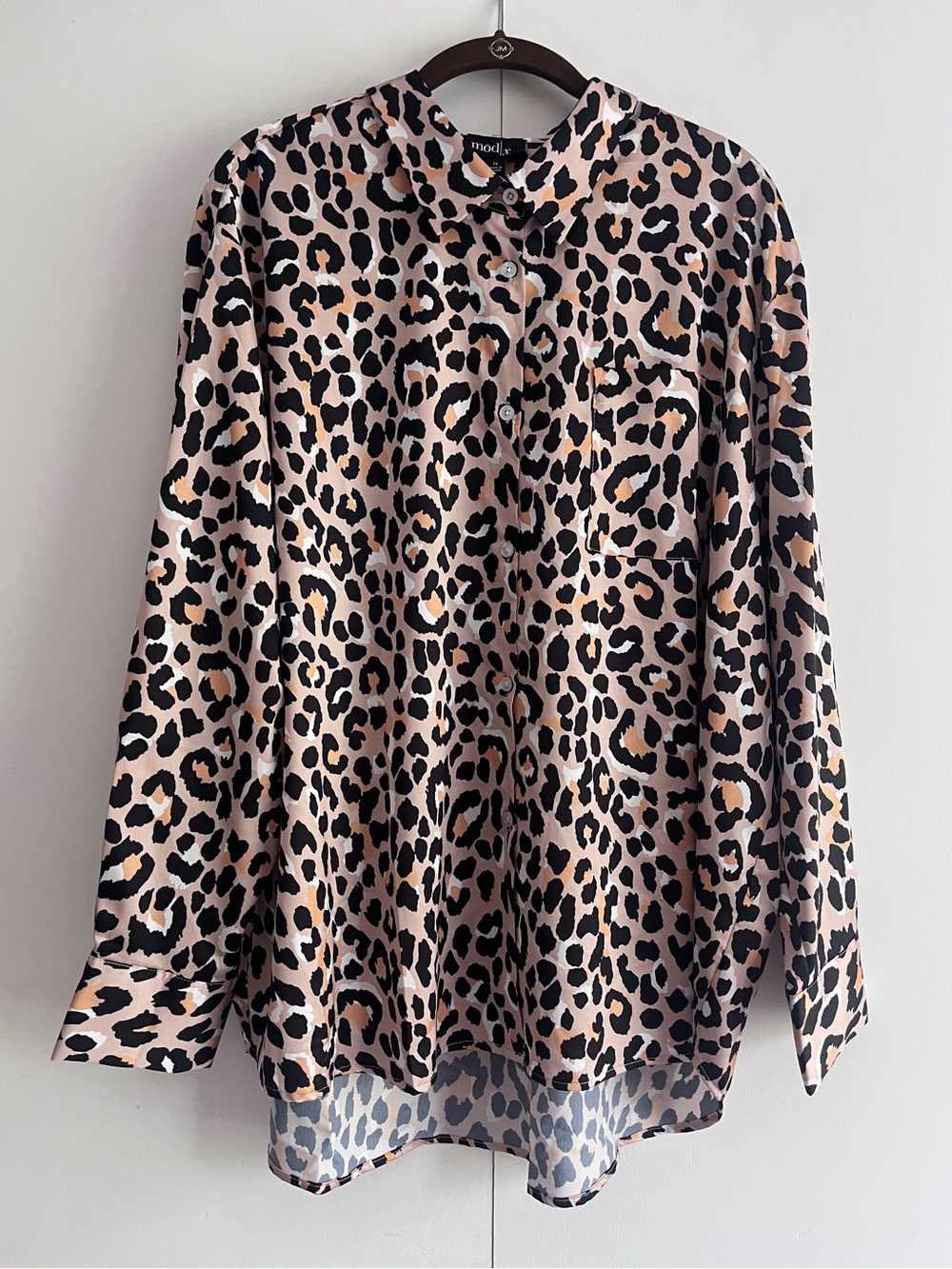 Mod x Leopard Print Button-Down Shirt in Beige and Black